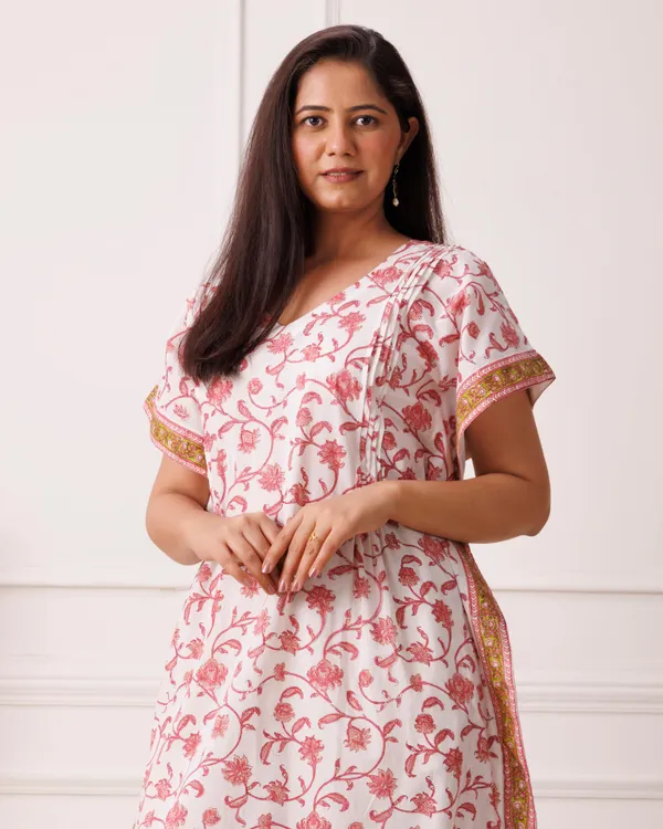 White_Rose_Floral_Handblock_Printed_Cotton_Kaftan